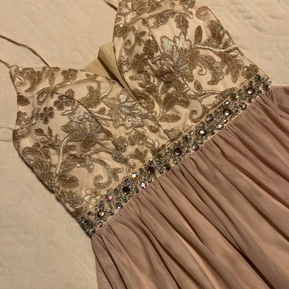Emerald Sundae Cream and Gold Embroidered Dress
